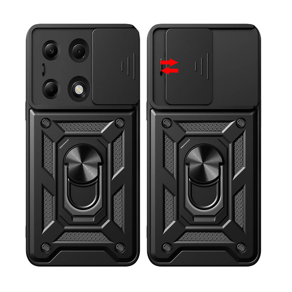 Xiaomi Poco M6 Pro 4G Kılıf Magnetik Standlı Kamera Korumalı Zore Sürgülü Vega Kapak Mavi