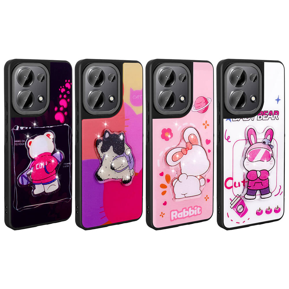 Xiaomi Poco M6 Pro 4G Kılıf Parlayan Kabartmalı İkonik Figürlü Zore Amas Silikon Kapak Mor