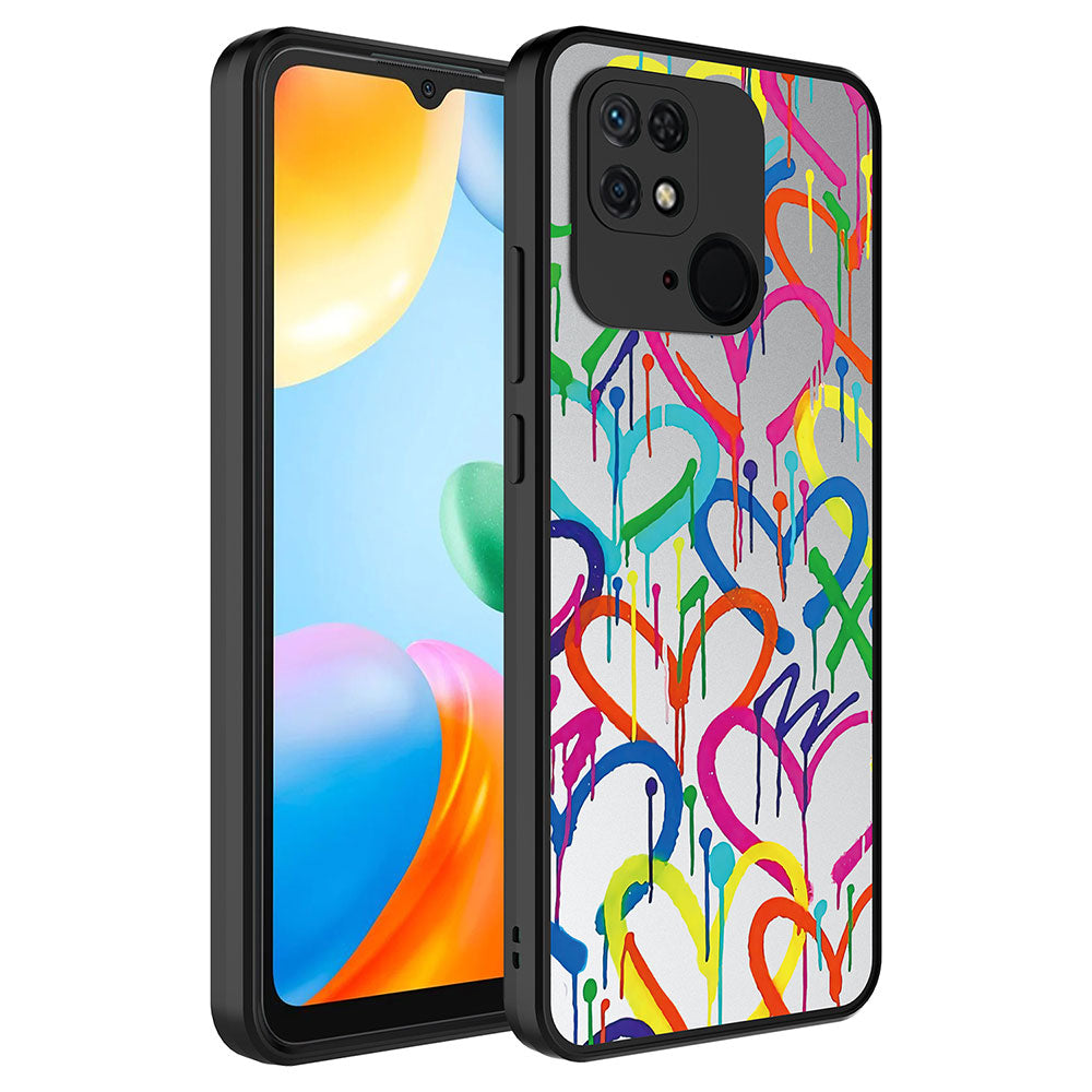 Xiaomi Redmi 10C Kılıf Aynalı Desenli Kamera Korumalı Parlak Zore Mirror Kapak Kalp