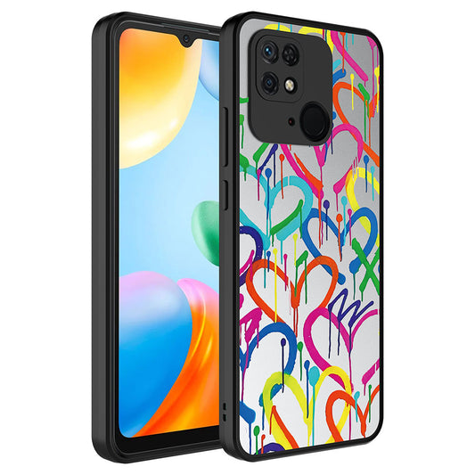 Xiaomi Redmi 10C Kılıf Aynalı Desenli Kamera Korumalı Parlak Zore Mirror Kapak Kalp