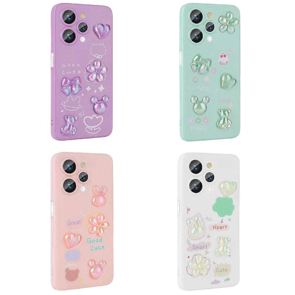 Xiaomi Redmi 12 4G Kılıf Kabartma Figürlü Parlak Zore Toys Silikon Kapak Pembe