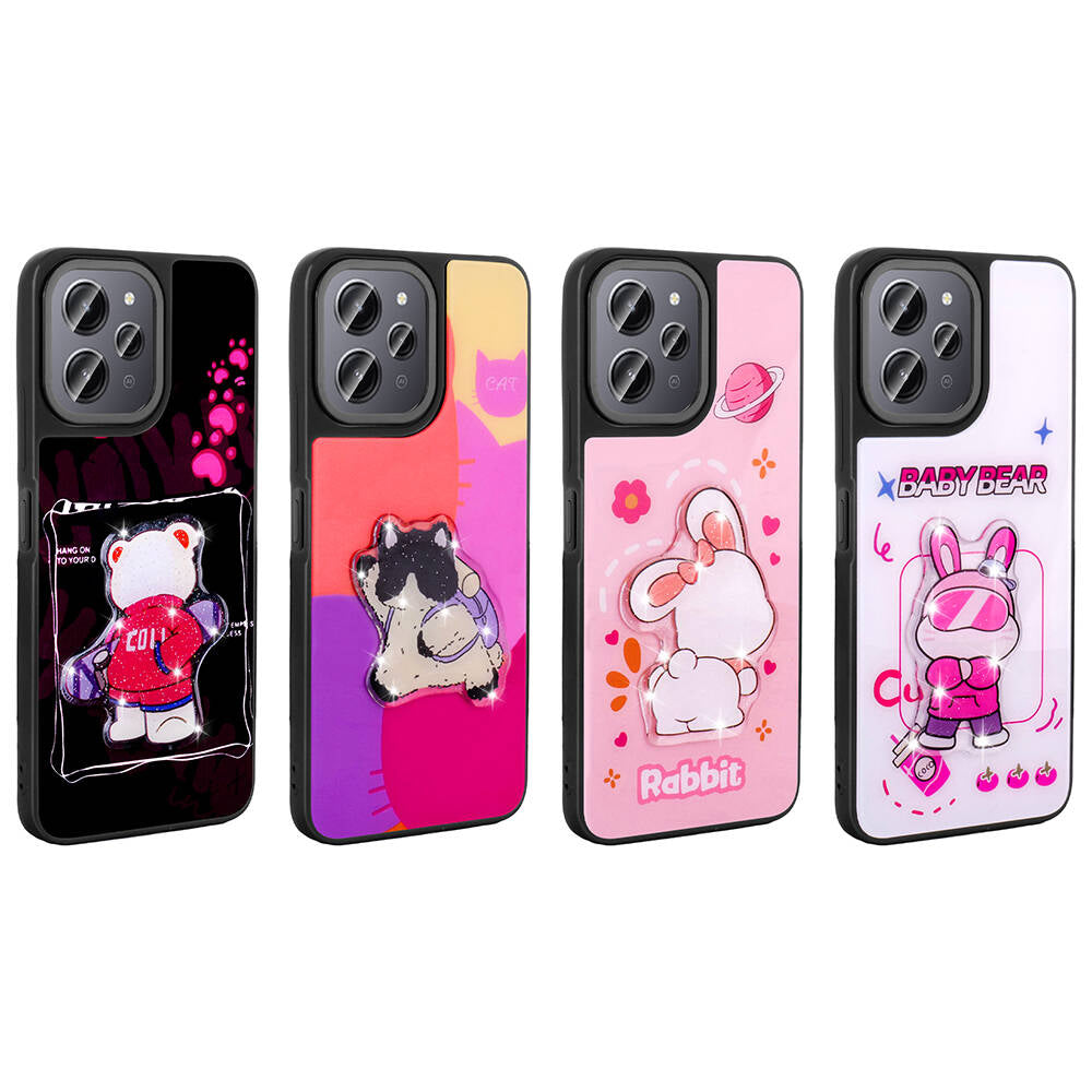 Xiaomi Redmi 12 4G Kılıf Parlayan Kabartmalı İkonik Figürlü Zore Amas Silikon Kapak Siyah