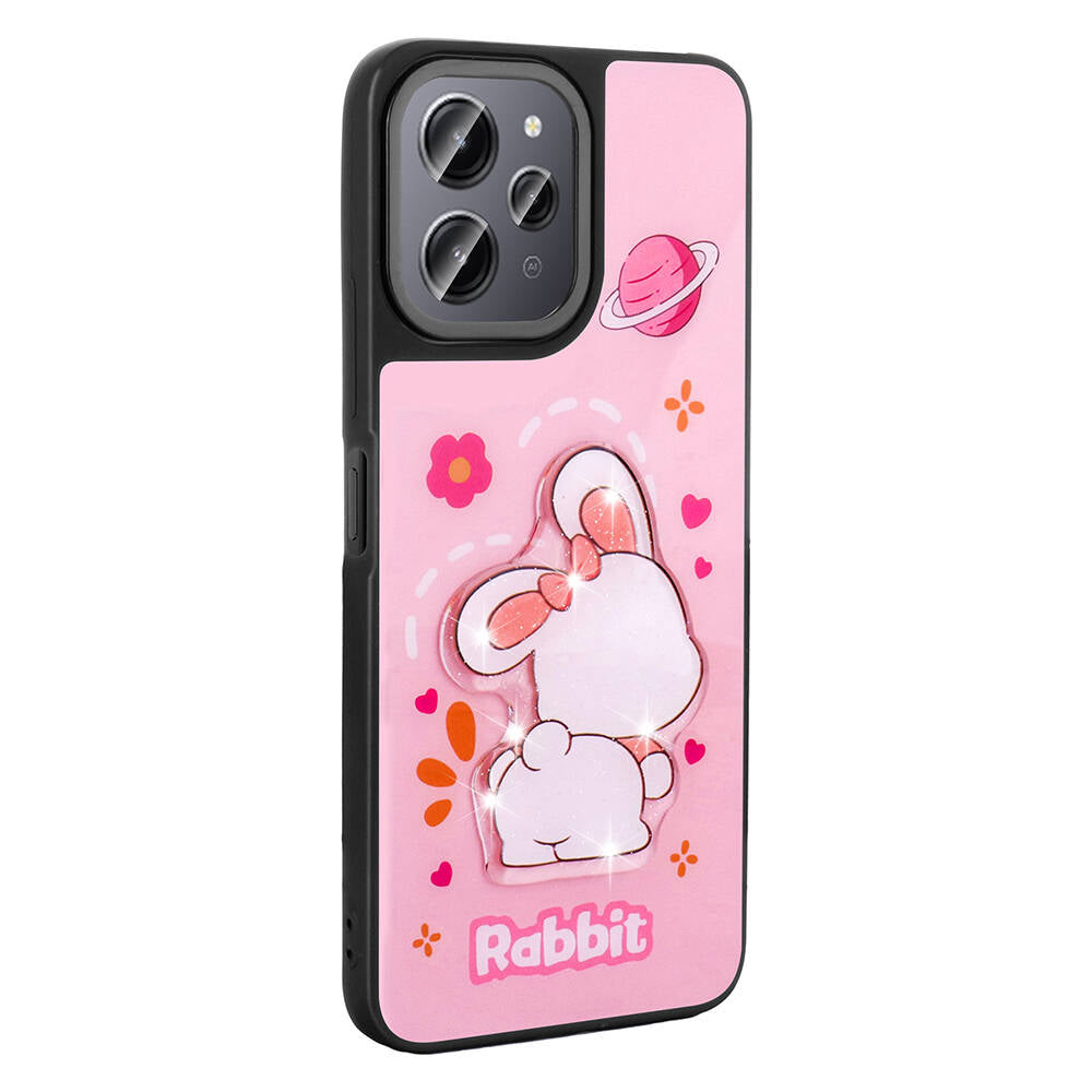 Xiaomi Redmi 12 4G Kılıf Parlayan Kabartmalı İkonik Figürlü Zore Amas Silikon Kapak Beyaz