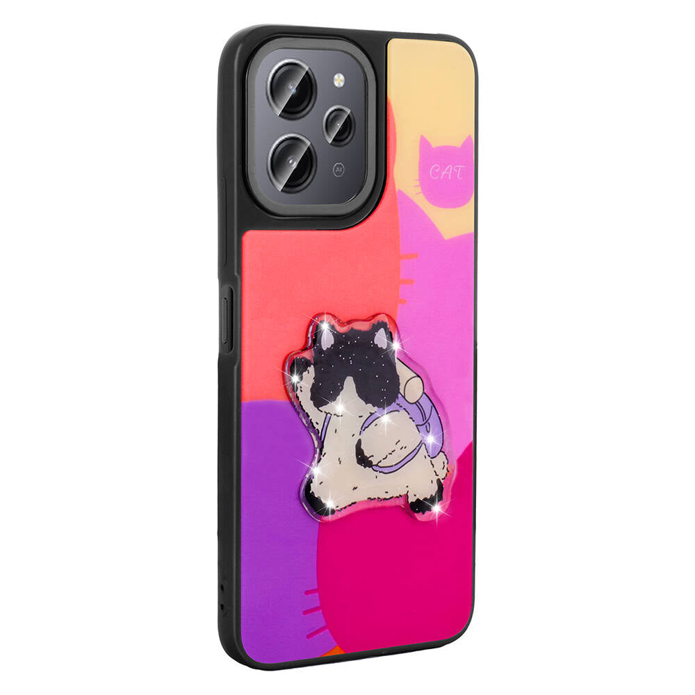 Xiaomi Redmi 12 4G Kılıf Parlayan Kabartmalı İkonik Figürlü Zore Amas Silikon Kapak Mor