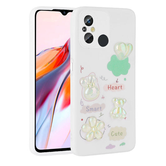 Xiaomi Redmi 12C Kılıf Kabartma Figürlü Parlak Zore Toys Silikon Kapak Pembe