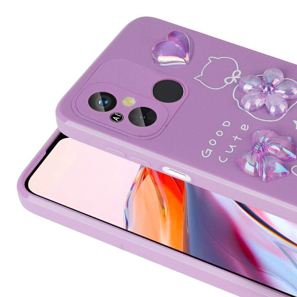 Xiaomi Redmi 12C Kılıf Kabartma Figürlü Parlak Zore Toys Silikon Kapak Pembe