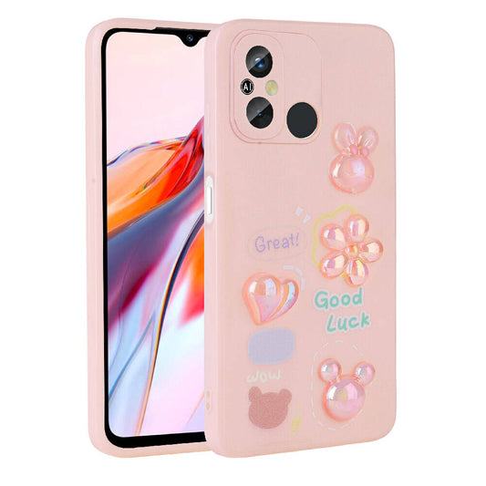 Xiaomi Redmi 12C Kılıf Kabartma Figürlü Parlak Zore Toys Silikon Kapak Pembe