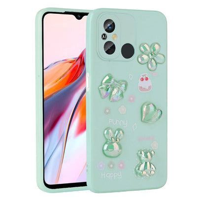 Xiaomi Redmi 12C Kılıf Kabartma Figürlü Parlak Zore Toys Silikon Kapak Açık Yeşil