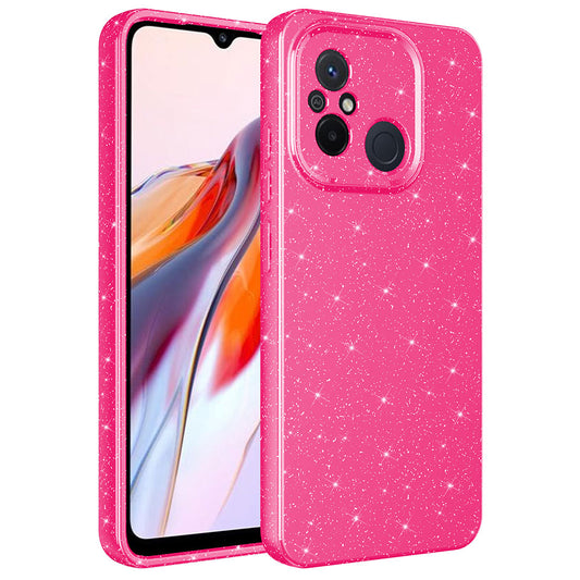 Xiaomi Redmi 12C Kılıf Kamera Korumalı Simli Lüks Zore Koton Kapak Pembe Koyu