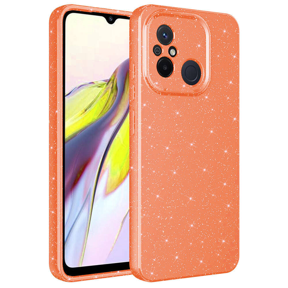 Xiaomi Redmi 12C Kılıf Kamera Korumalı Simli Lüks Zore Koton Kapak Turuncu