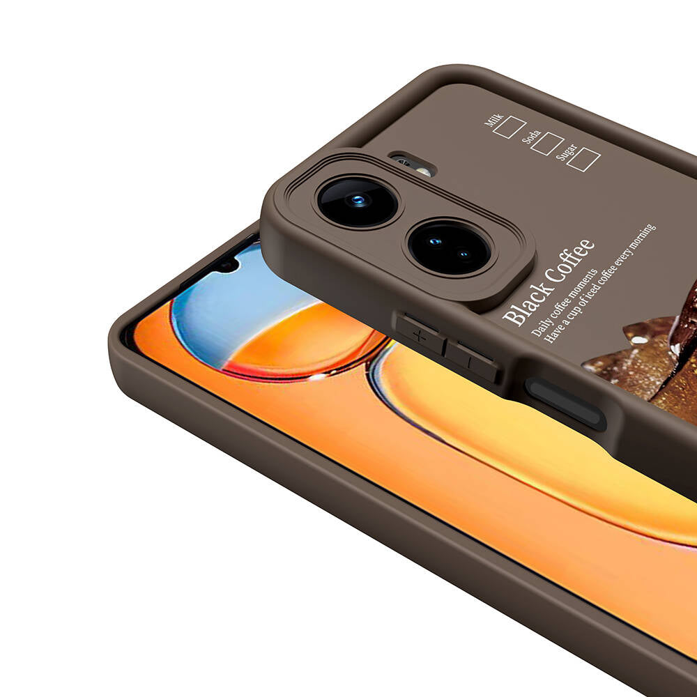 Xiaomi Redmi 13C Kılıf Kamera Korumalı Baskılı Arka Yüzey Zore Klas Kapak Açık Kahve