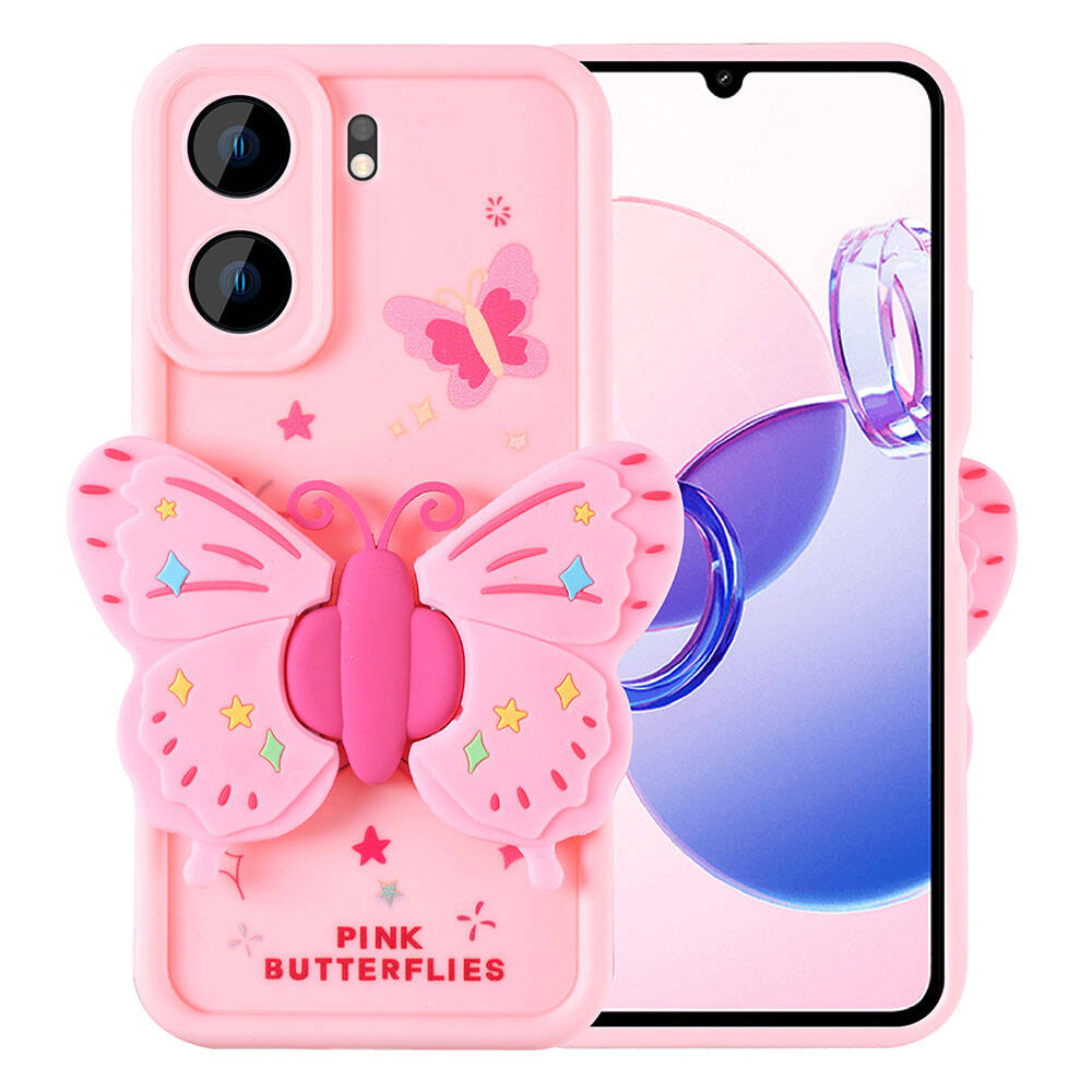 Xiaomi Redmi 13C Kılıf Kamera Korumalı Figür Tasarımlı Zore Kapya Kapak Pembe Açık