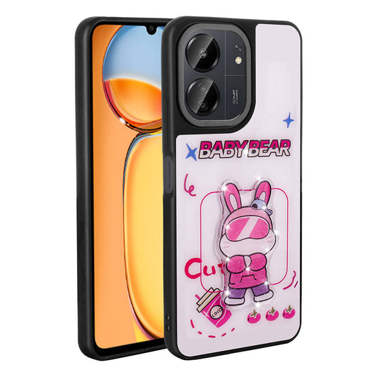 Xiaomi Redmi 13C Kılıf Parlayan Kabartmalı İkonik Figürlü Zore Amas Silikon Kapak Pembe