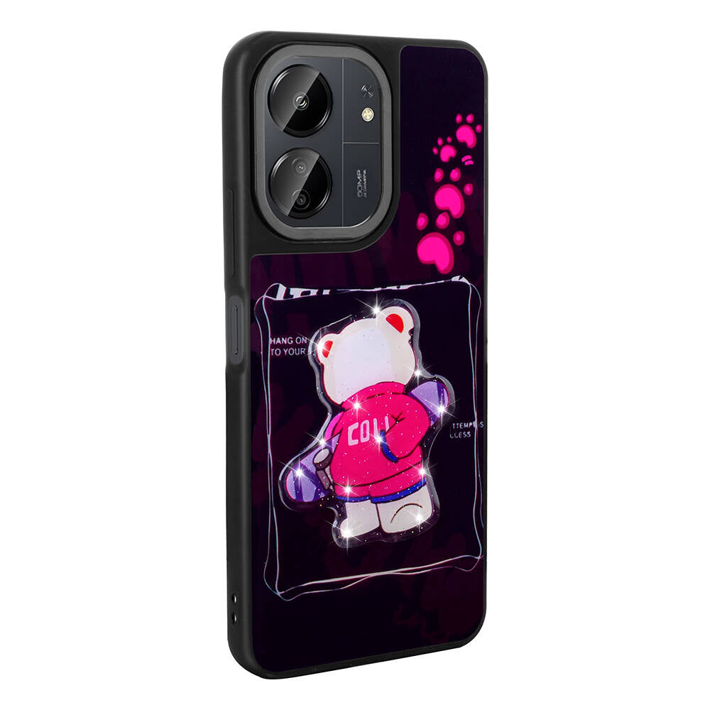 Xiaomi Redmi 13C Kılıf Parlayan Kabartmalı İkonik Figürlü Zore Amas Silikon Kapak Mor