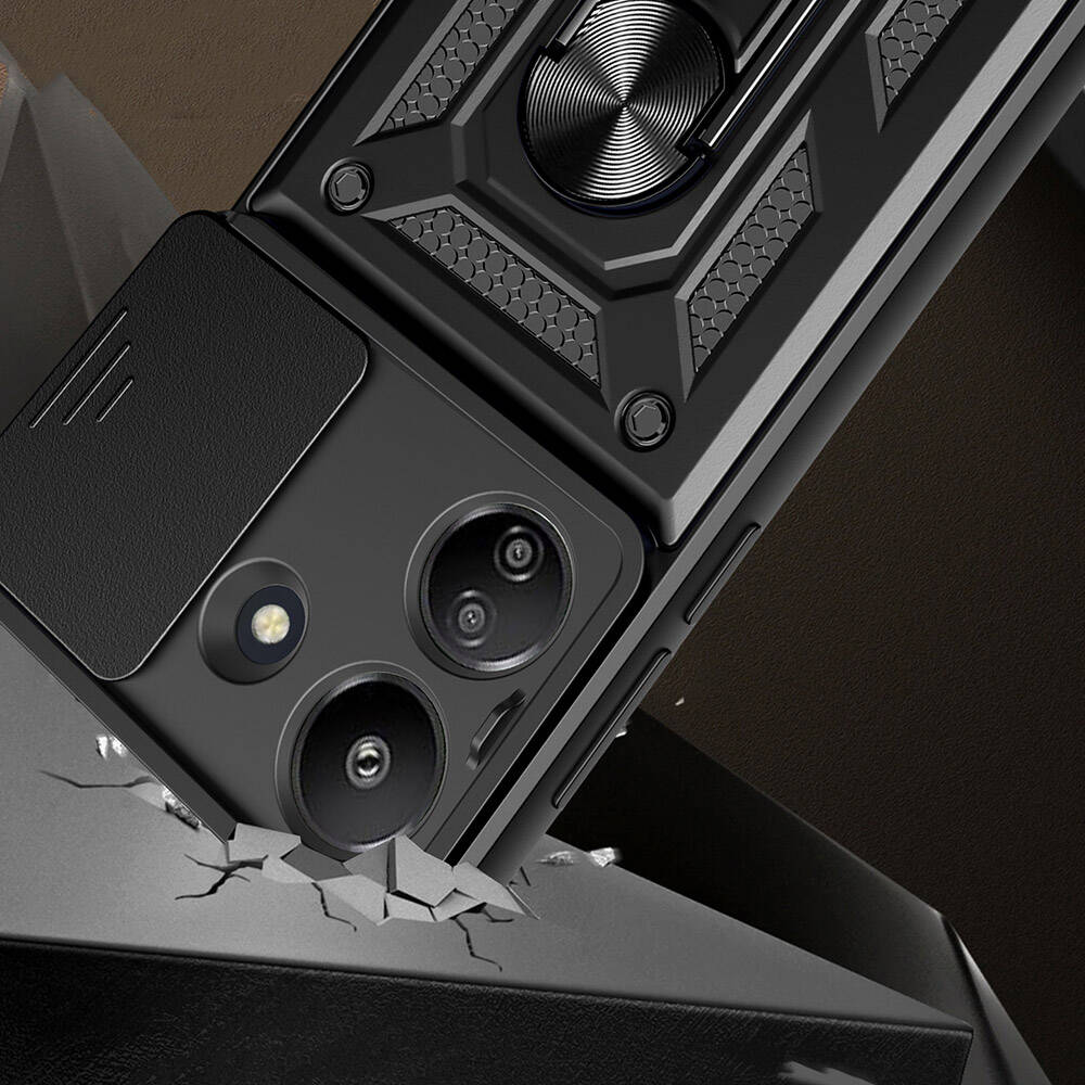 Xiaomi Redmi 13C Kılıf Magnetik Standlı Kamera Korumalı Zore Sürgülü Vega Kapak Siyah