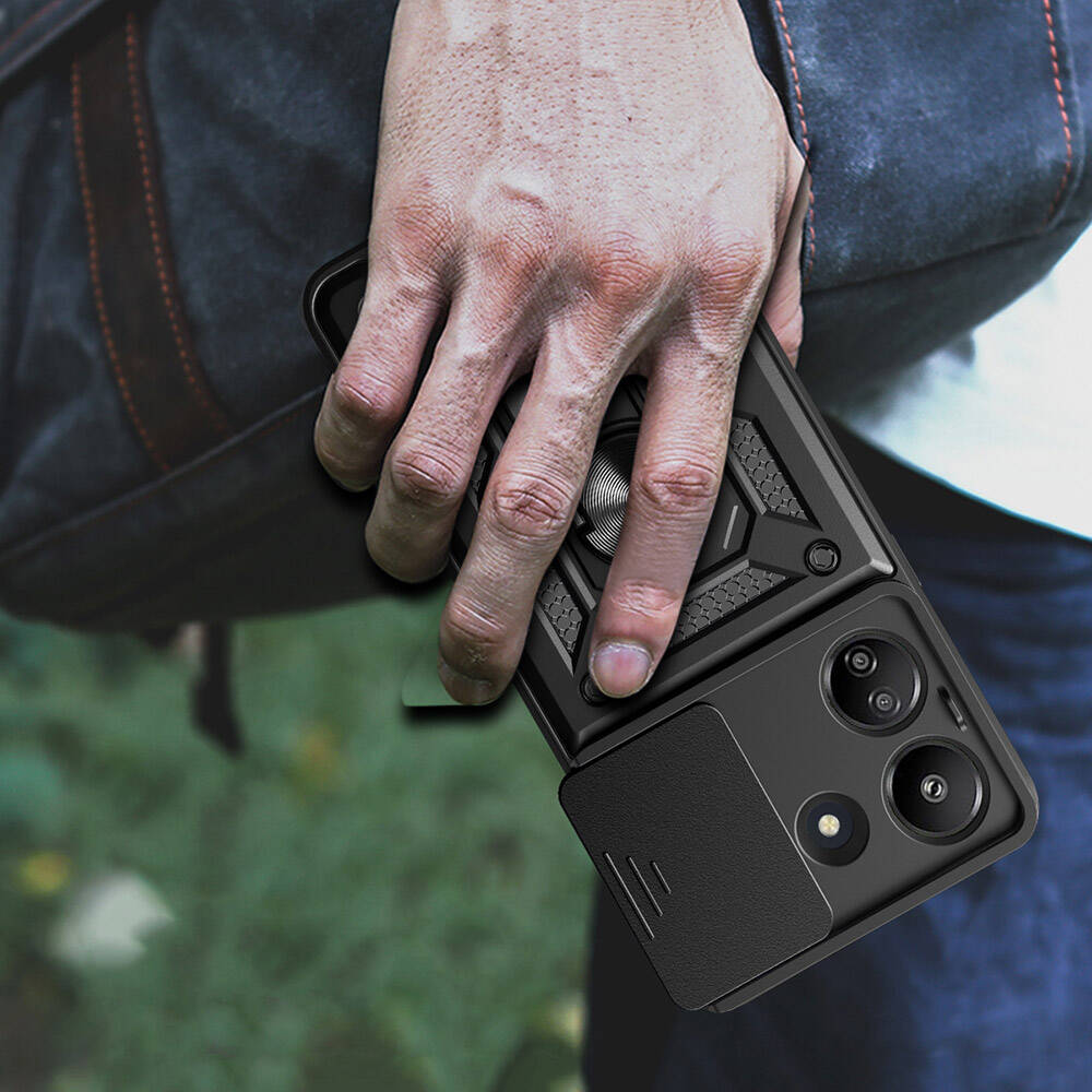 Xiaomi Redmi 13C Kılıf Magnetik Standlı Kamera Korumalı Zore Sürgülü Vega Kapak Mavi