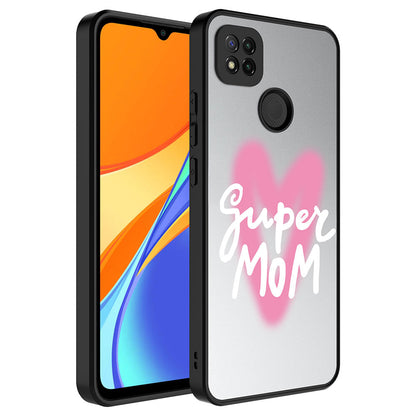 Xiaomi Redmi 9C Kılıf Aynalı Desenli Kamera Korumalı Parlak Zore Mirror Kapak Süper Anne