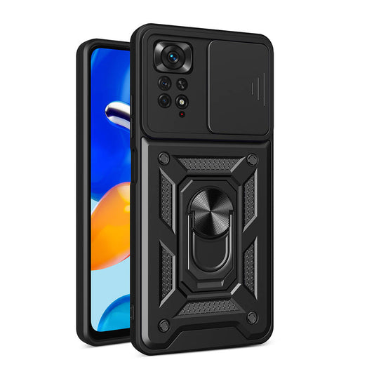 Xiaomi Redmi Note 11 Pro 4G Kılıf Magnetik Standlı Kamera Korumalı Zore Sürgülü Vega Kapak Siyah