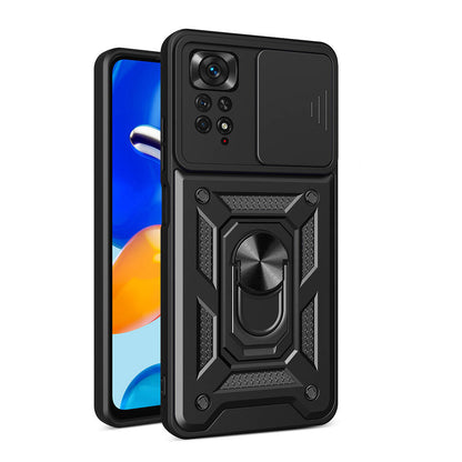 Xiaomi Redmi Note 11 Pro 4G Kılıf Magnetik Standlı Kamera Korumalı Zore Sürgülü Vega Kapak Mavi