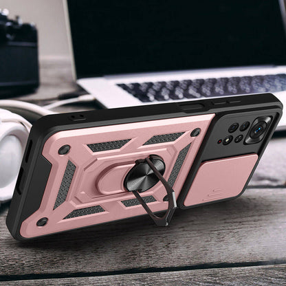 Xiaomi Redmi Note 11 Pro 4G Kılıf Magnetik Standlı Kamera Korumalı Zore Sürgülü Vega Kapak Mavi