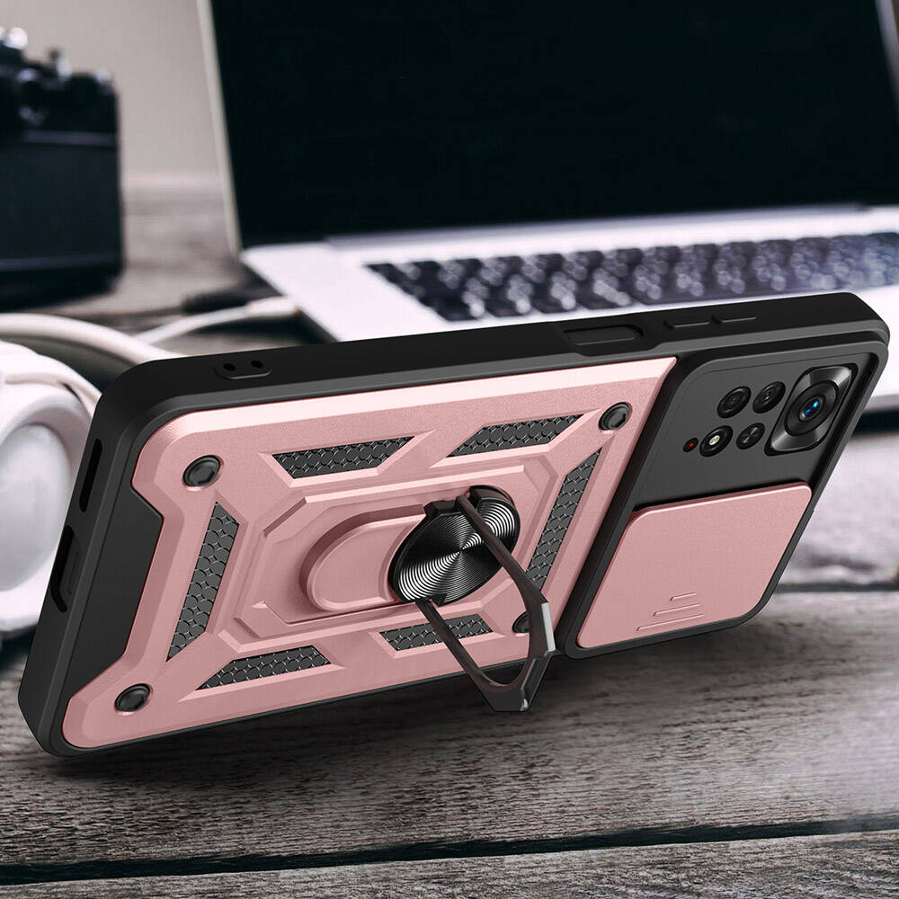 Xiaomi Redmi Note 11 Pro 4G Kılıf Magnetik Standlı Kamera Korumalı Zore Sürgülü Vega Kapak Siyah