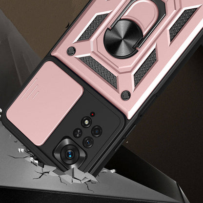 Xiaomi Redmi Note 11 Pro 4G Kılıf Magnetik Standlı Kamera Korumalı Zore Sürgülü Vega Kapak Mavi