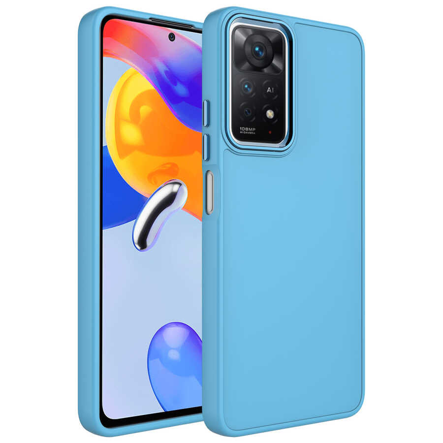 Xiaomi Redmi Note 11S Global Kılıf Metal Çerçeve ve Buton Tasarımlı Silikon Zore Luna Kapak