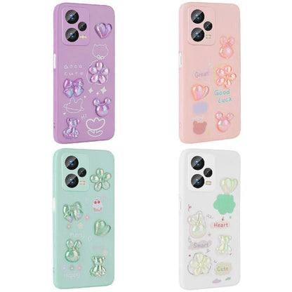 Xiaomi Redmi Note 12 4G Kılıf Kabartma Figürlü Parlak Zore Toys Silikon Kapak Pembe