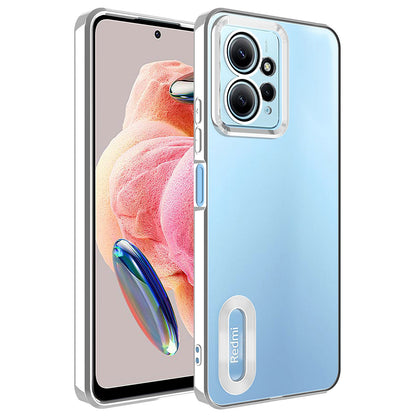 Xiaomi Redmi Note 12 4G Kılıf Kamera Korumalı Logo Gösteren Zore Omega Kapak Gümüş