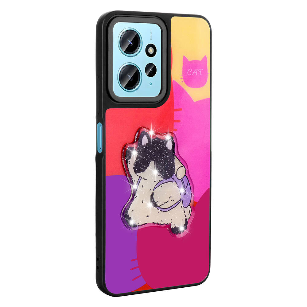 Xiaomi Redmi Note 12 4G Kılıf Parlayan Kabartmalı İkonik Figürlü Zore Amas Silikon Kapak Siyah