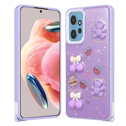 Xiaomi Redmi Note 12 4G Kılıf Parlayan Simli Kabartma Figürlü Zore Cevze Kapak Mor Ayı