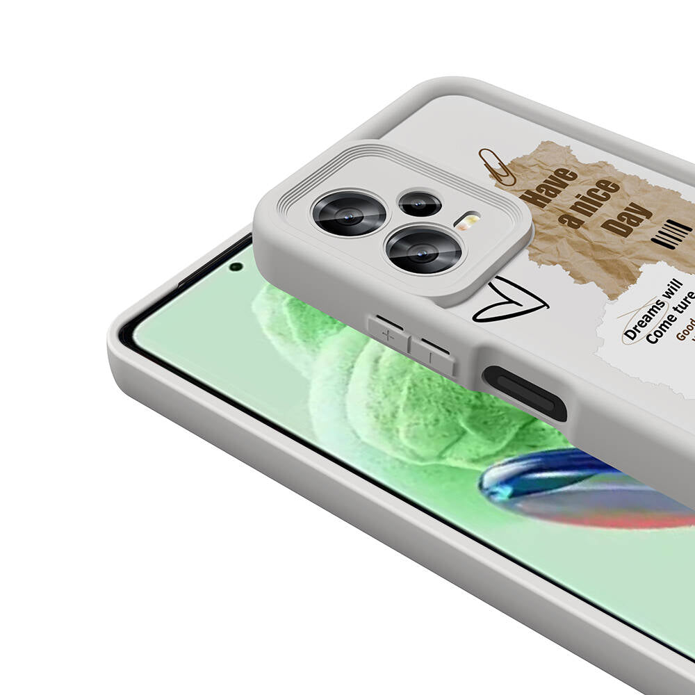 Xiaomi Redmi Note 12 5G Kılıf Kamera Korumalı Baskılı Arka Yüzey Zore Klas Kapak Beyaz