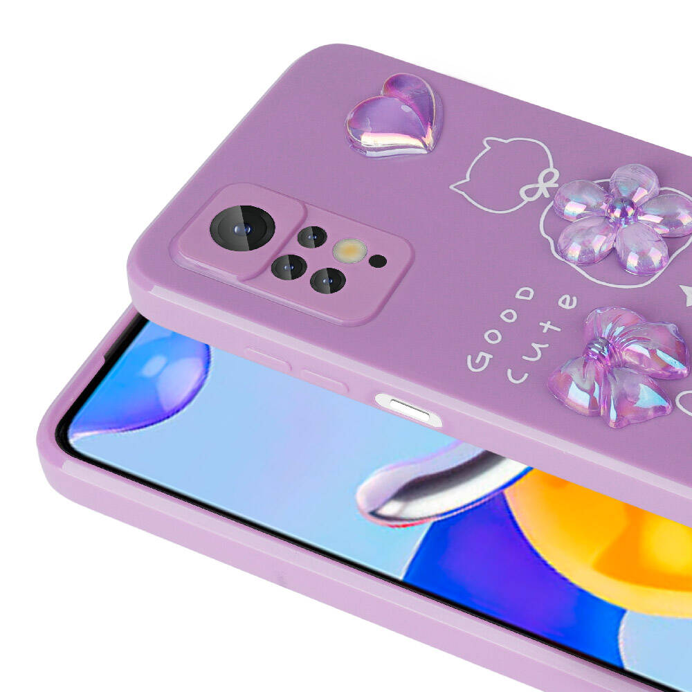 Xiaomi Redmi Note 12 Pro 4G Kılıf Kabartma Figürlü Parlak Zore Toys Silikon Kapak Mor