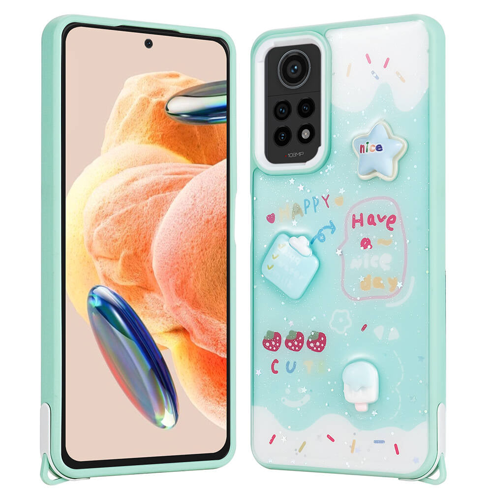 Xiaomi Redmi Note 12 Pro 4G Kılıf Parlayan Simli Kabartma Figürlü Zore Cevze Kapak Yeşil