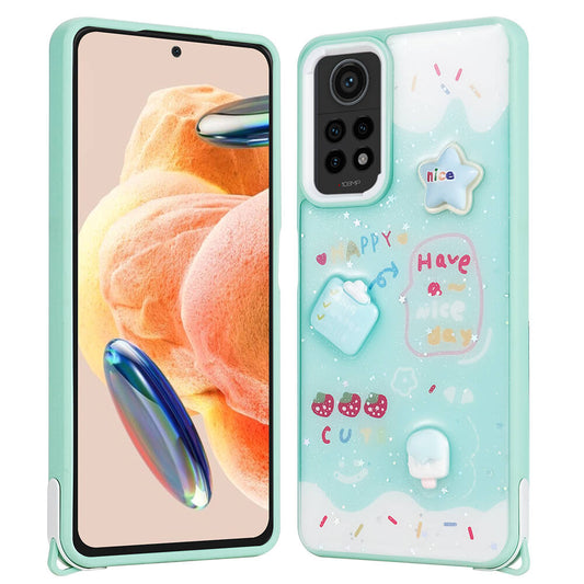 Xiaomi Redmi Note 12 Pro 4G Kılıf Parlayan Simli Kabartma Figürlü Zore Cevze Kapak Yeşil