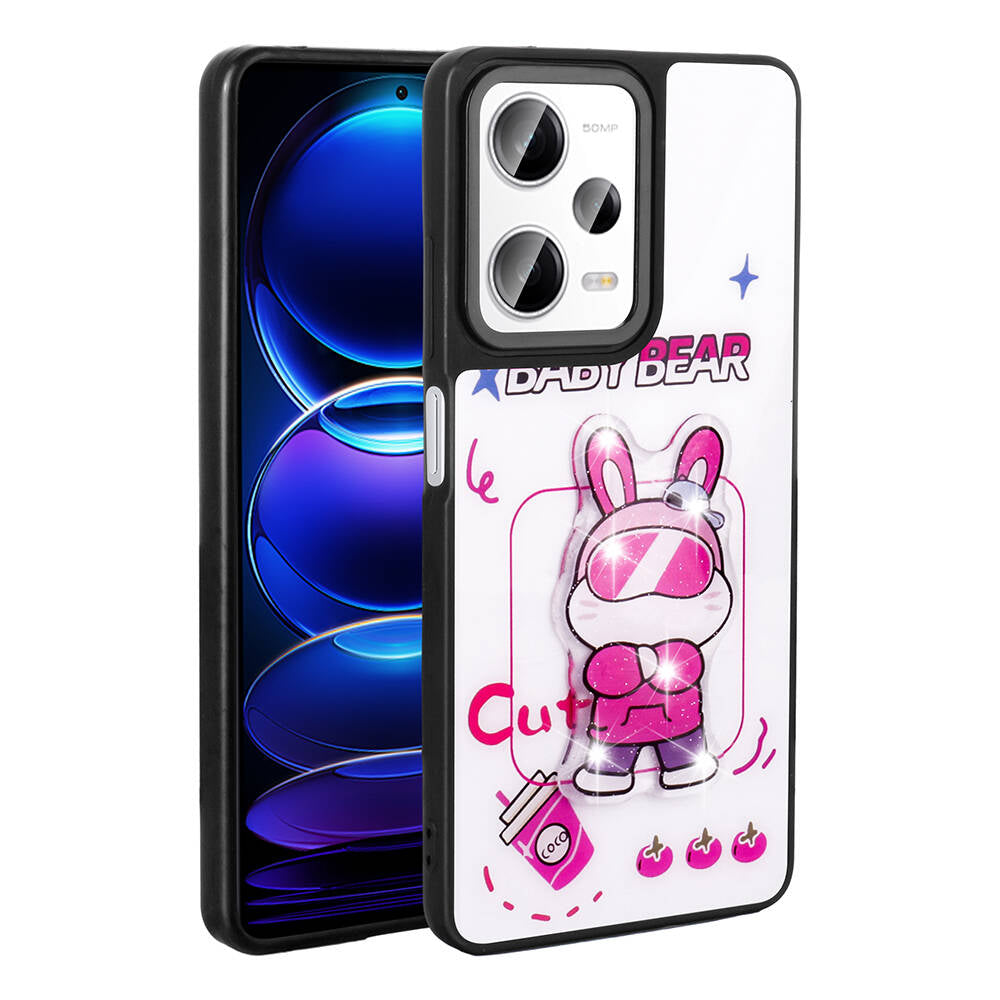 Xiaomi Redmi Note 12 Pro 5G Kılıf Parlayan Kabartmalı İkonik Figürlü Zore Amas Silikon Kapak Beyaz