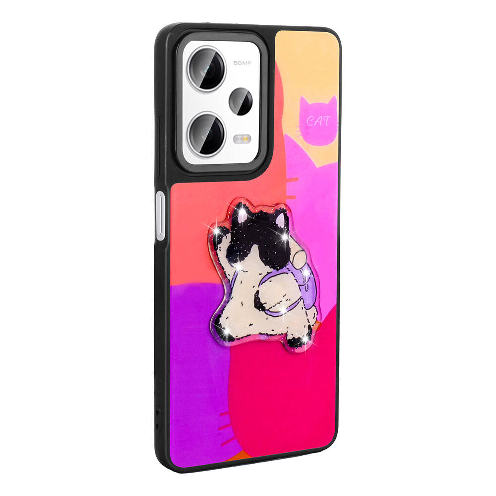 Xiaomi Redmi Note 12 Pro 5G Kılıf Parlayan Kabartmalı İkonik Figürlü Zore Amas Silikon Kapak Pembe