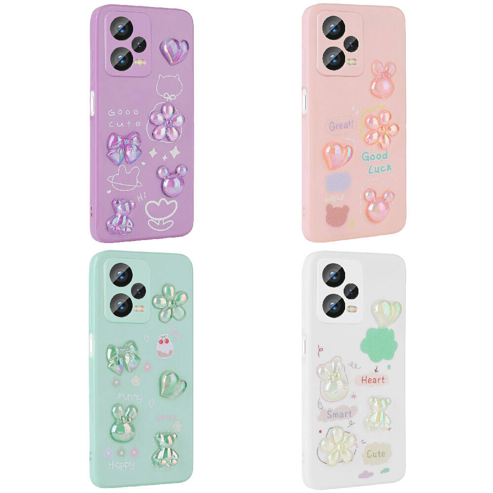 Xiaomi Redmi Note 12 Pro Plus 5G Kılıf Kabartma Figürlü Parlak Zore Toys Silikon Kapak Açık Yeşil