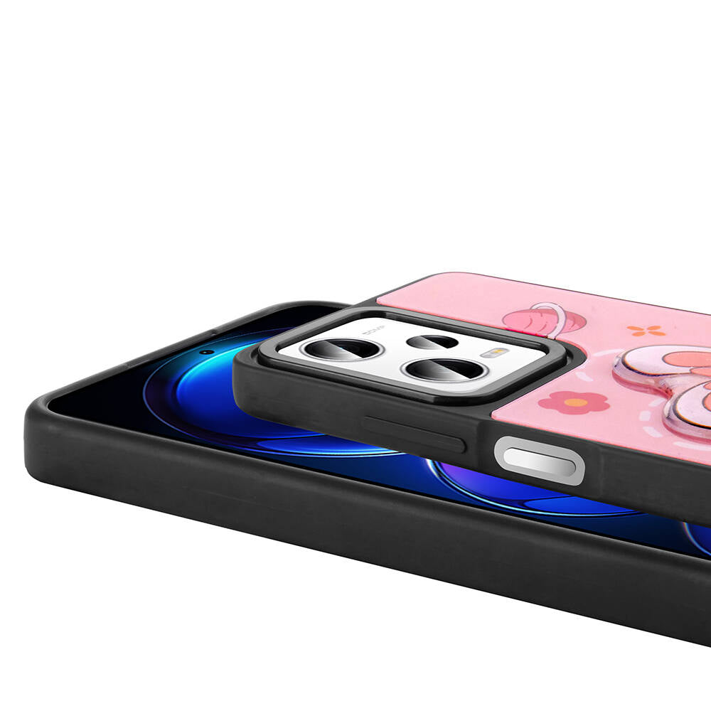 Xiaomi Redmi Note 12 Pro Plus 5G Kılıf Parlayan Kabartmalı İkonik Figürlü Zore Amas Silikon Kapak Siyah