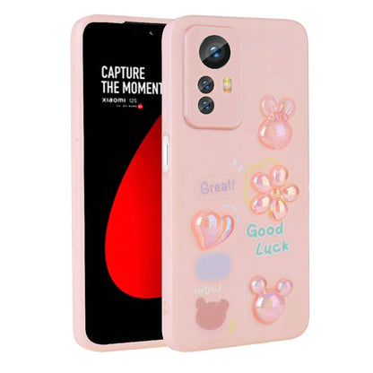 Xiaomi Redmi Note 12S Kılıf Kabartma Figürlü Parlak Zore Toys Silikon Kapak Beyaz