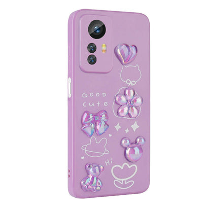 Xiaomi Redmi Note 12S Kılıf Kabartma Figürlü Parlak Zore Toys Silikon Kapak Mor