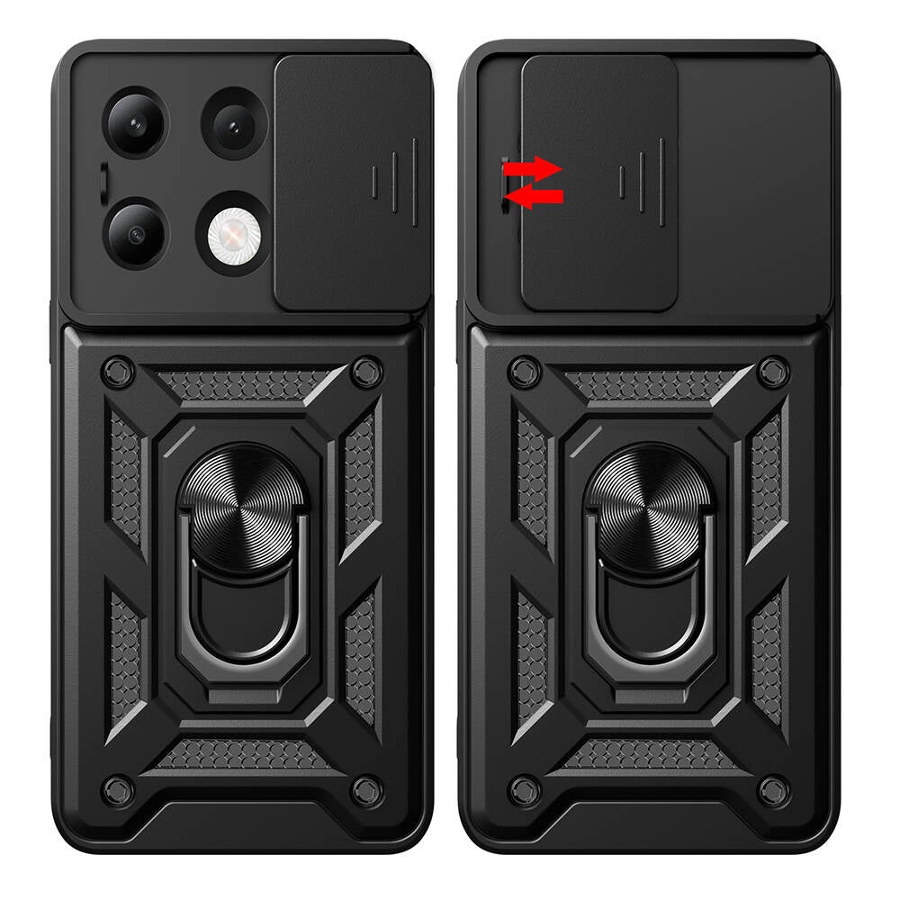 Xiaomi Redmi Note 13 4G Kılıf Magnetik Standlı Kamera Korumalı Zore Sürgülü Vega Kapak Mavi