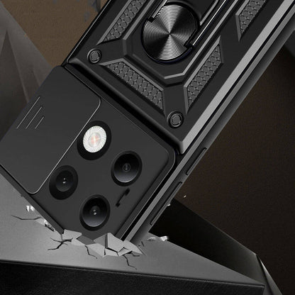 Xiaomi Redmi Note 13 4G Kılıf Magnetik Standlı Kamera Korumalı Zore Sürgülü Vega Kapak Mavi