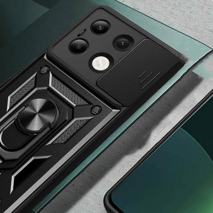 Xiaomi Redmi Note 13 4G Kılıf Magnetik Standlı Kamera Korumalı Zore Sürgülü Vega Kapak Siyah