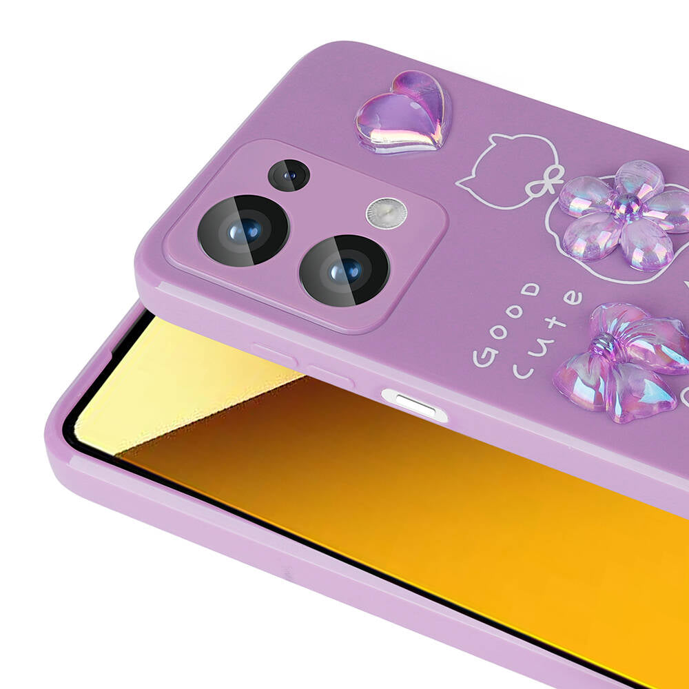 Xiaomi Redmi Note 13 Pro 4G Kılıf Kabartma Figürlü Parlak Zore Toys Silikon Kapak Mor