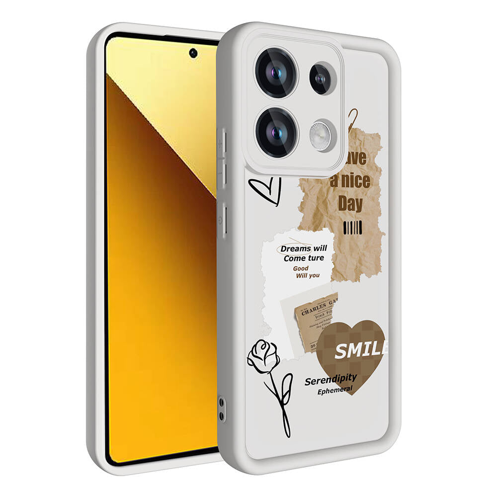 Xiaomi Redmi Note 13 Pro 4G Kılıf Kamera Korumalı Baskılı Arka Yüzey Zore Klas Kapak Açık Kahve