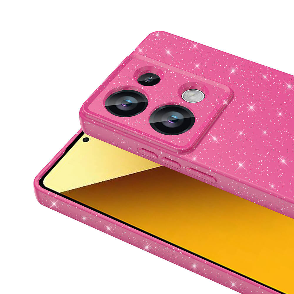 Xiaomi Redmi Note 13 Pro 4G Kılıf Kamera Korumalı Simli Lüks Zore Koton Kapak Pembe Koyu