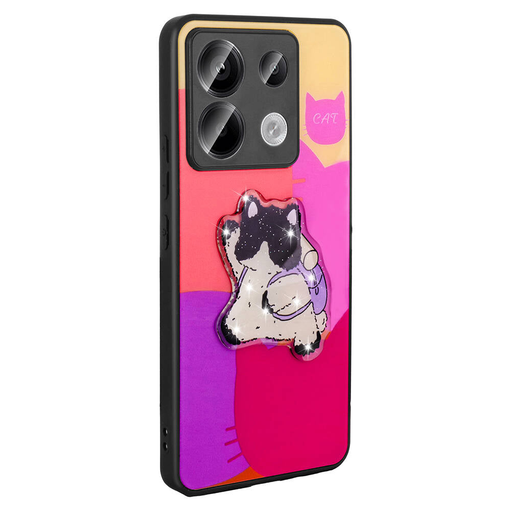 Xiaomi Redmi Note 13 Pro 5G Kılıf Parlayan Kabartmalı İkonik Figürlü Zore Amas Silikon Kapak Pembe