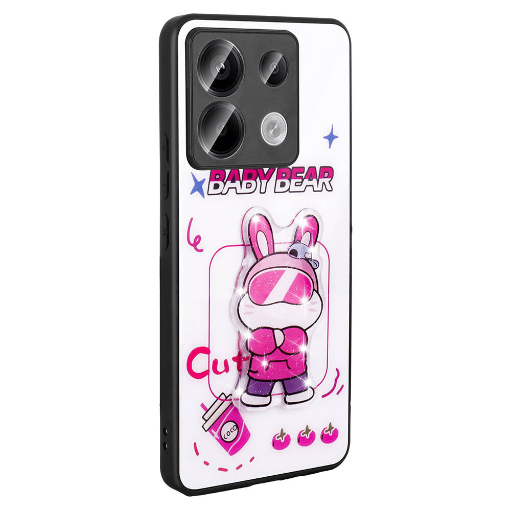 Xiaomi Redmi Note 13 Pro 5G Kılıf Parlayan Kabartmalı İkonik Figürlü Zore Amas Silikon Kapak Pembe