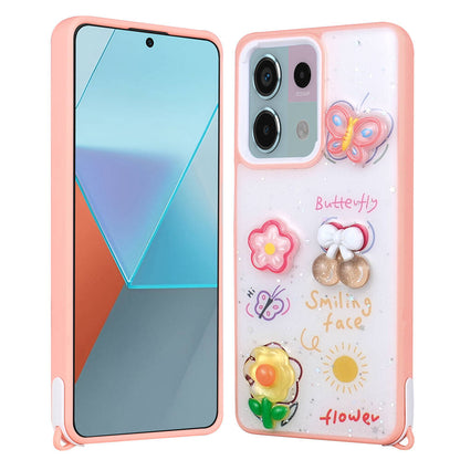 Xiaomi Redmi Note 13 Pro 5G Kılıf Parlayan Simli Kabartma Figürlü Zore Cevze Kapak Pembe